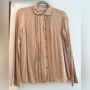 Polka Dot Button-Up Blouse - light pinkish nude